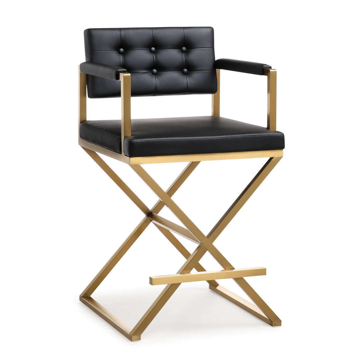 Director Black Performance Vegan Leather and Gold Steel Counter Stool by TOV Furniture – photo 1 of 9