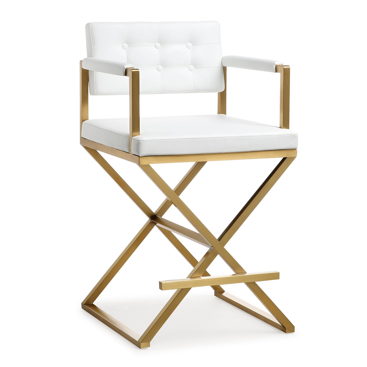 Director White Performance Vegan Leather and Gold Steel Counter Stool by TOV Furniture – photo 1 of 10