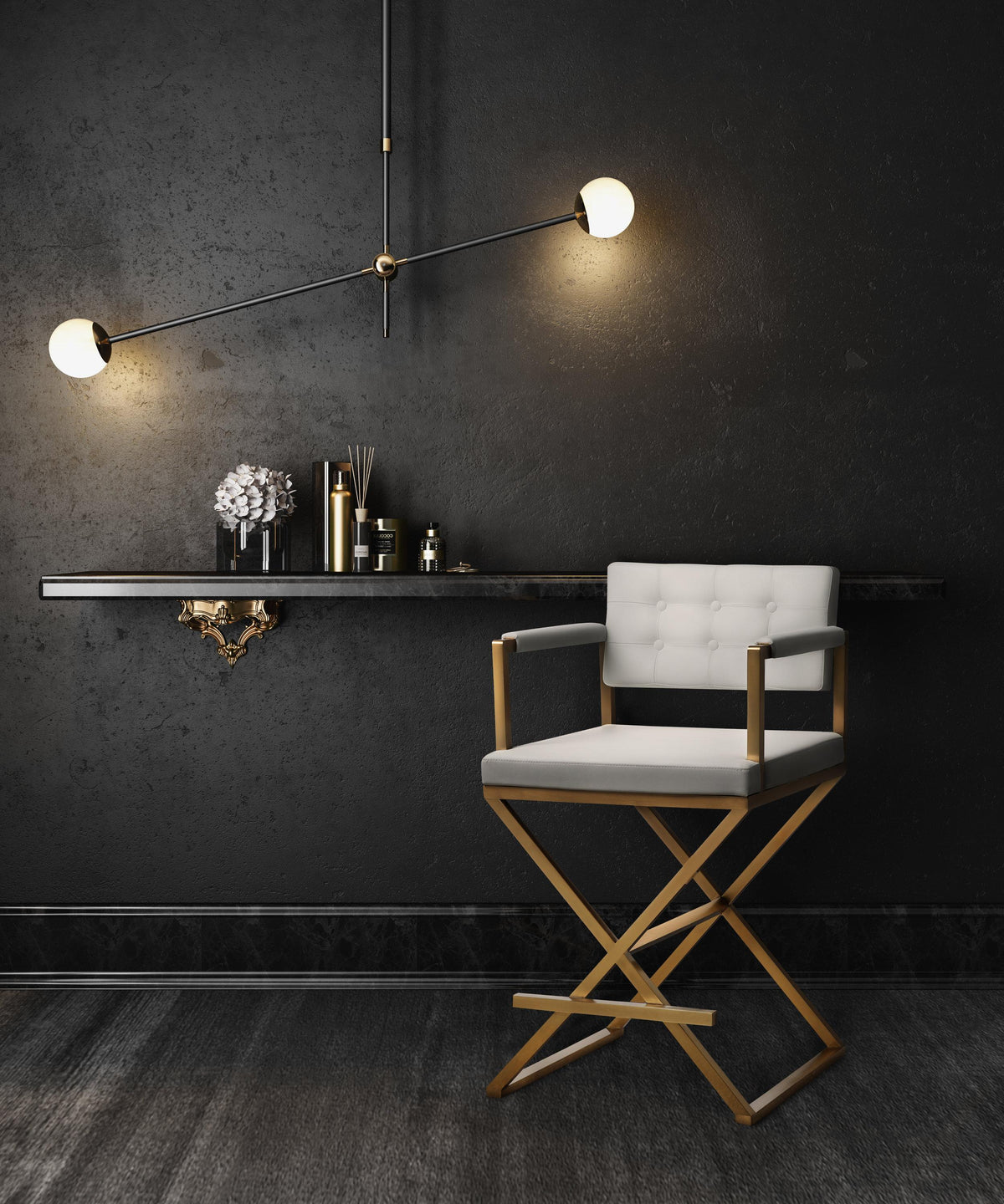 Director White Performance Vegan Leather and Gold Steel Counter Stool by TOV Furniture – photo 2 of 10