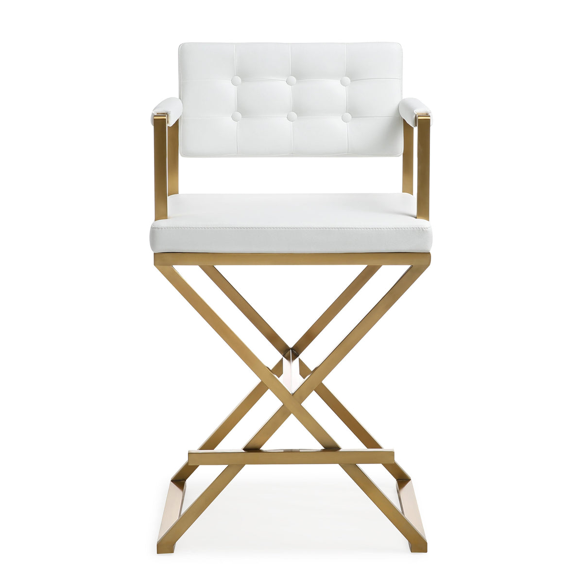 Director White Performance Vegan Leather and Gold Steel Counter Stool by TOV Furniture – photo 3 of 10