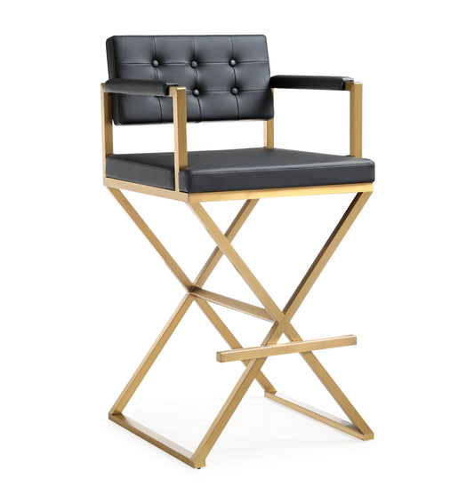 Director Performance Vegan Leather Stool With Gold Base by TOV K3669