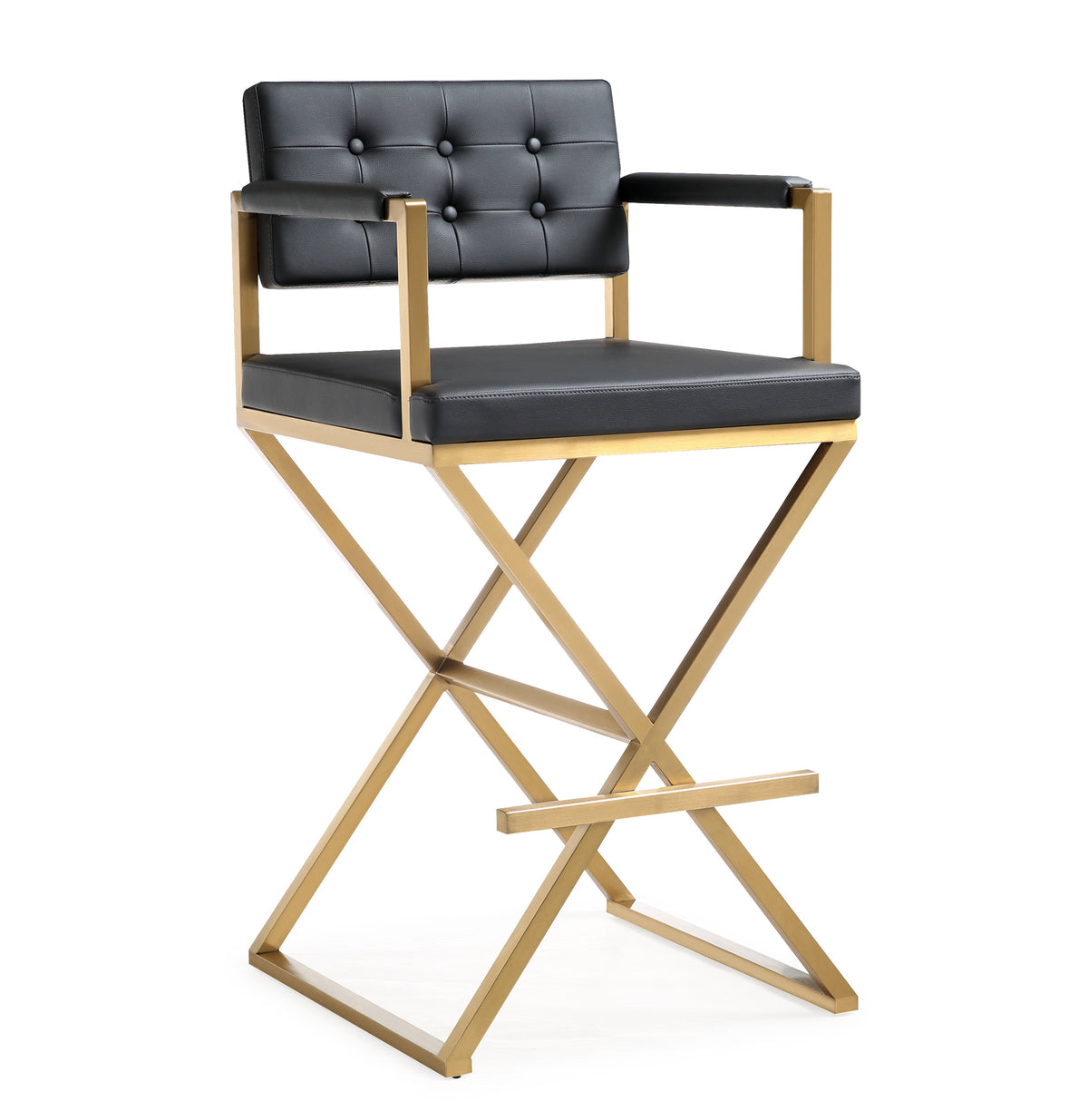 Director Black Performance Vegan Leather and Gold Steel Barstool by TOV Furniture – photo 1 of 9