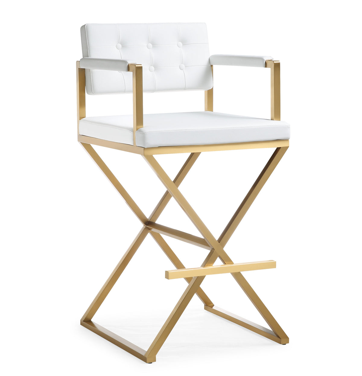 Director White Performance Vegan Leather and Gold Steel Barstool by TOV Furniture – photo 1 of 9