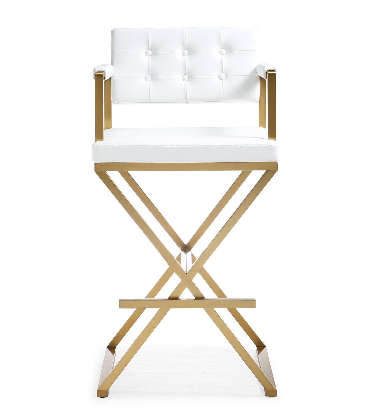 Director White Performance Vegan Leather and Gold Steel Barstool by TOV Furniture – photo 3 of 9