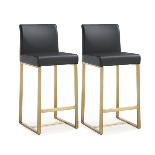 Denmark Performance Vegan Leather Stool with Gold Base - Set of 2 Black Counter Height by Tov Furniture