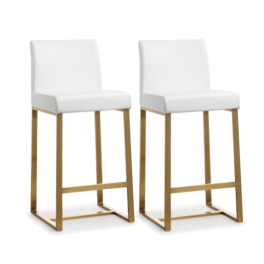 Denmark Performance Vegan Leather Stool with Gold Base - Set of 2 White Counter Height by Tov Furniture