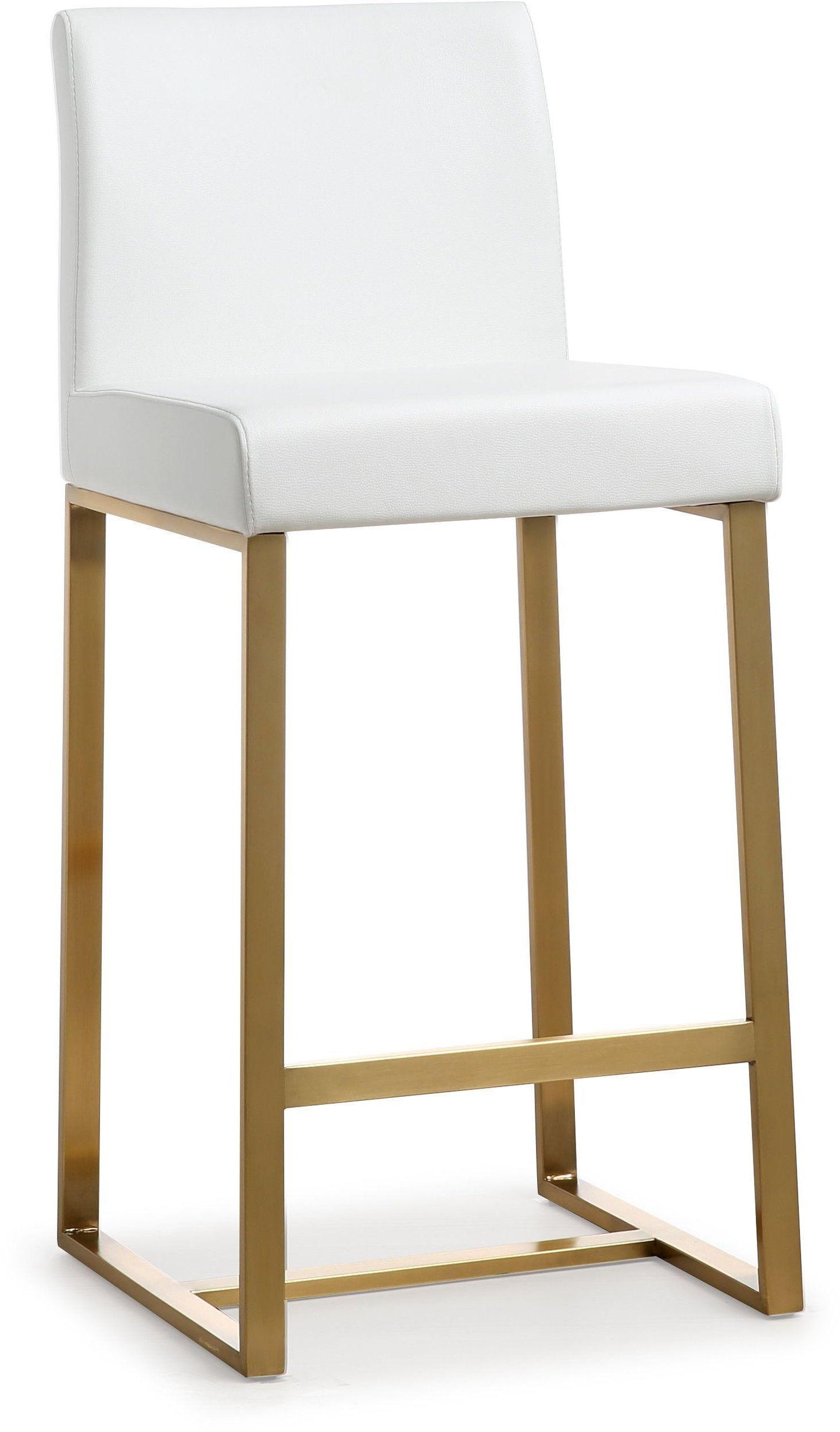 Denmark Performance Vegan Leather Stool with Gold Base - Set of 2 White Counter Height by Tov Furniture