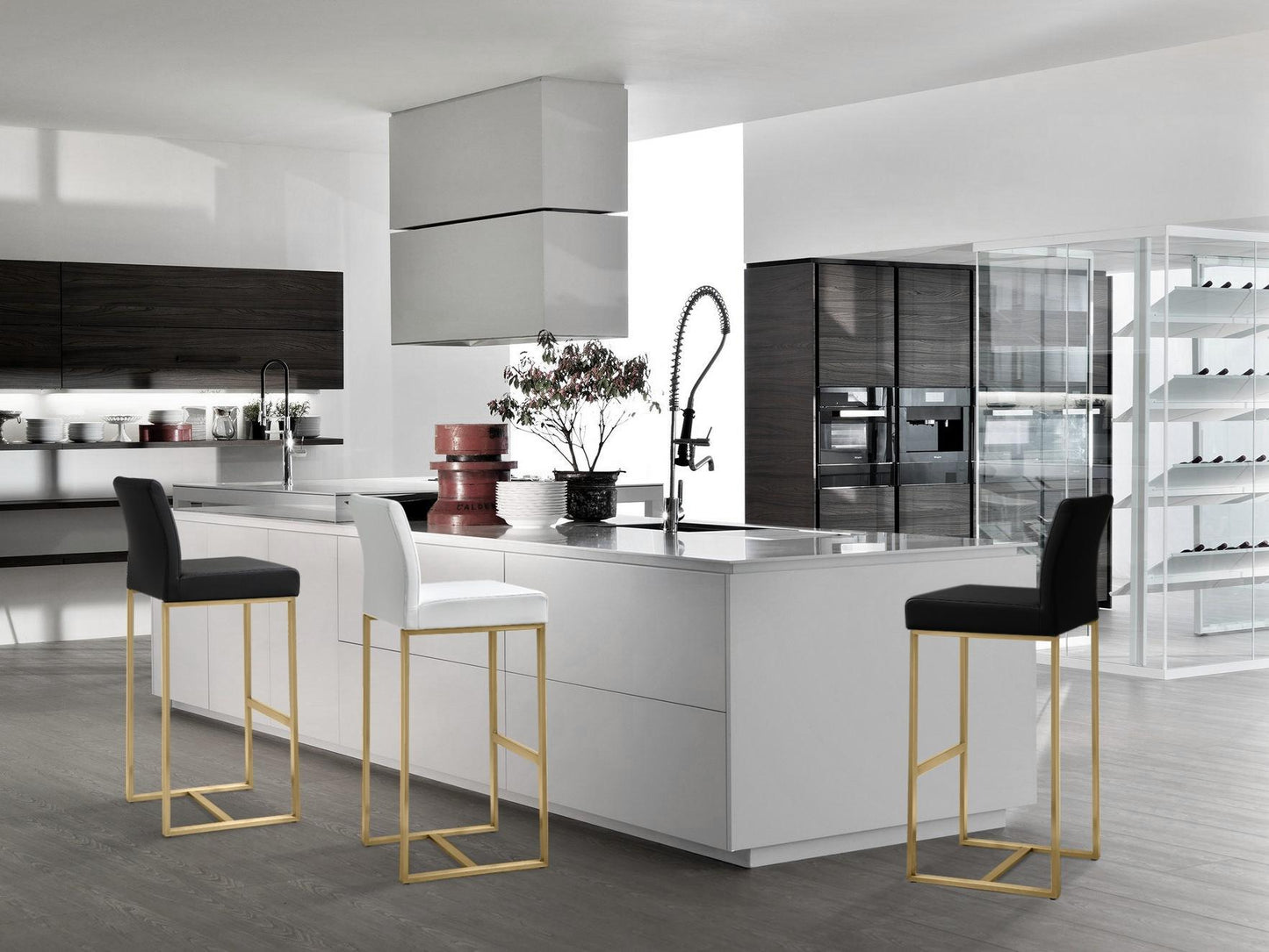 Denmark Performance Vegan Leather Stool with Gold Base - Set of 2 White Counter Height by Tov Furniture