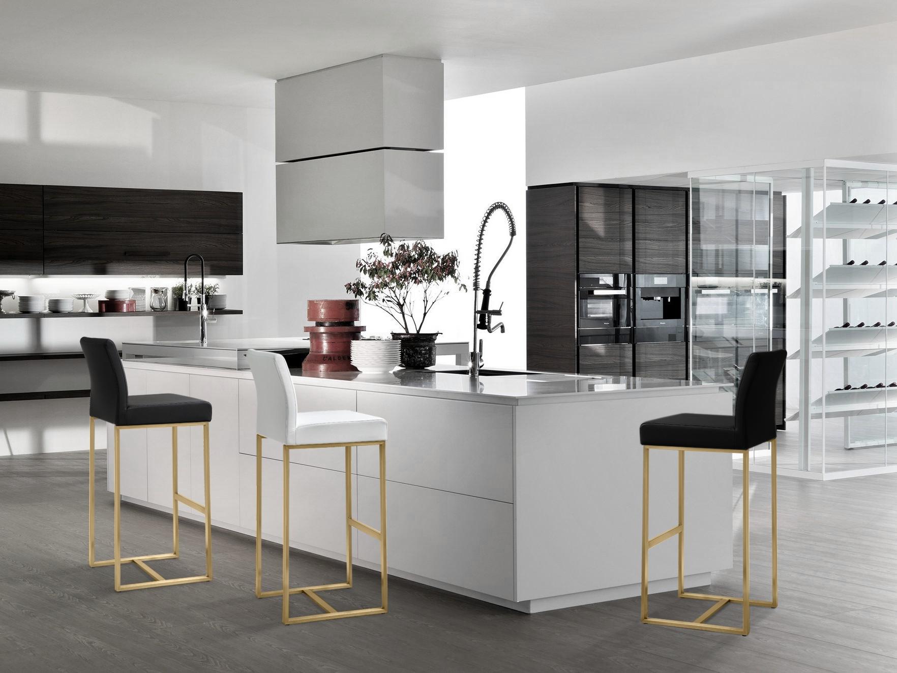 Denmark Performance Vegan Leather Stool with Gold Base - Set of 2 White Counter Height by Tov Furniture