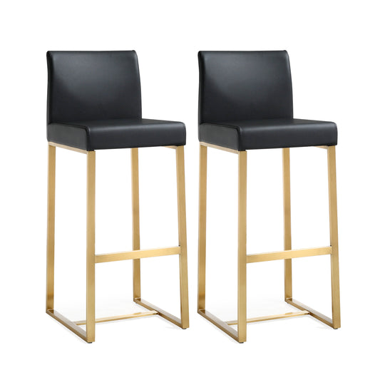 Denmark Performance Vegan Leather Stool with Gold Base - Set of 2 Black Bar Height by Tov Furniture