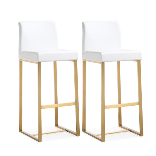 Denmark Performance Vegan Leather Stool with Gold Base - Set of 2 White Bar Height by Tov Furniture