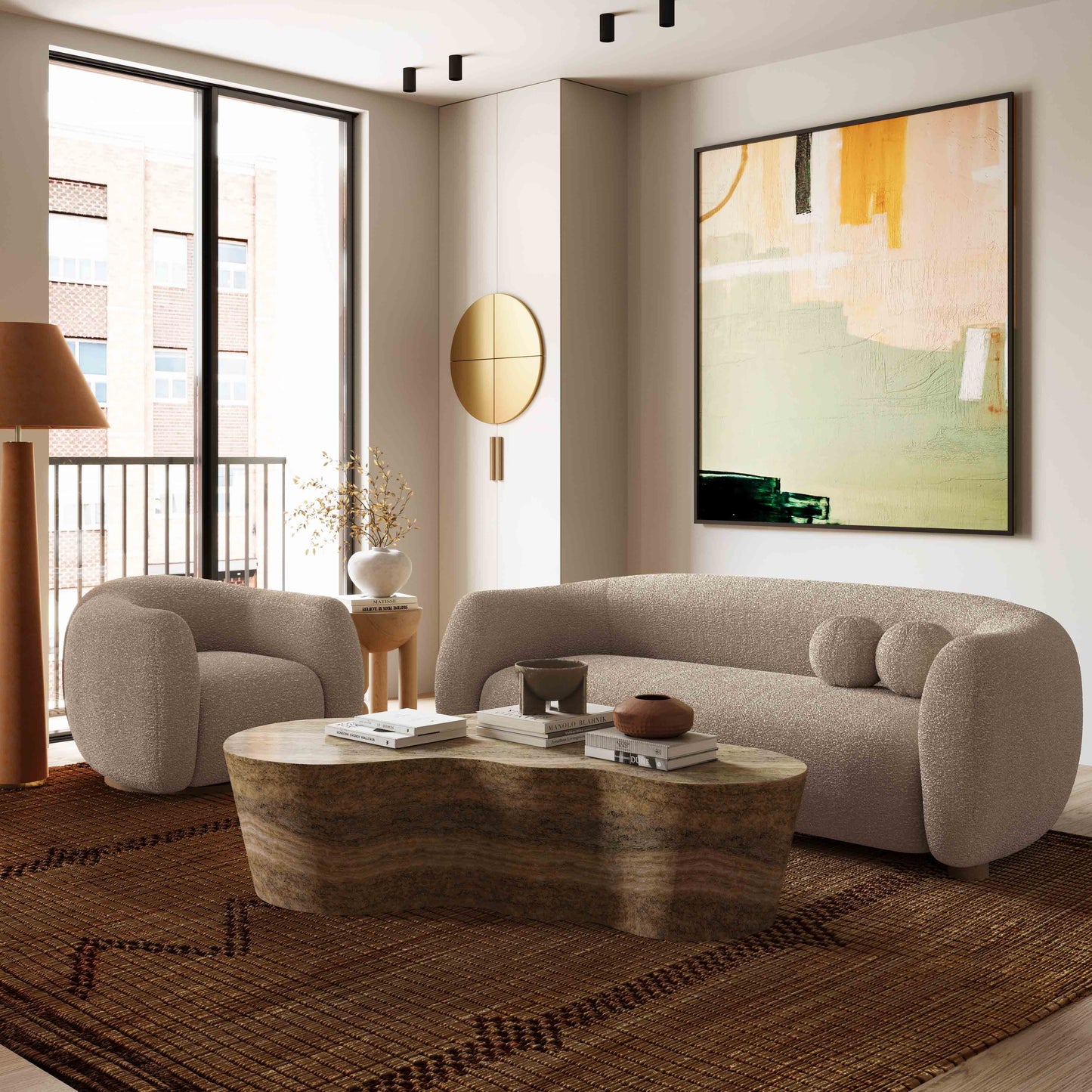 Judy Boucle Swivel Chair Taupe by Tov Furniture