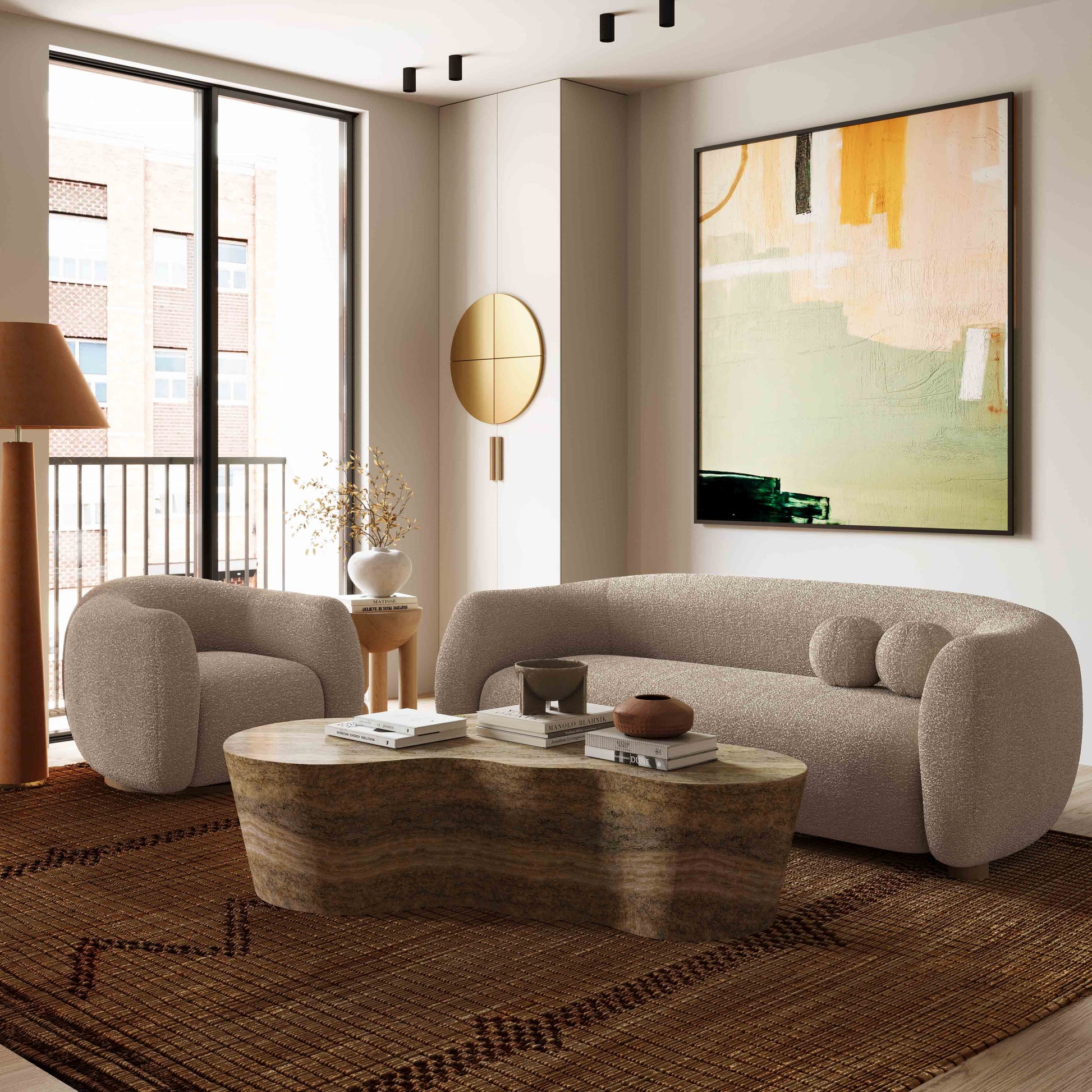 Judy Boucle Swivel Chair Taupe by Tov Furniture