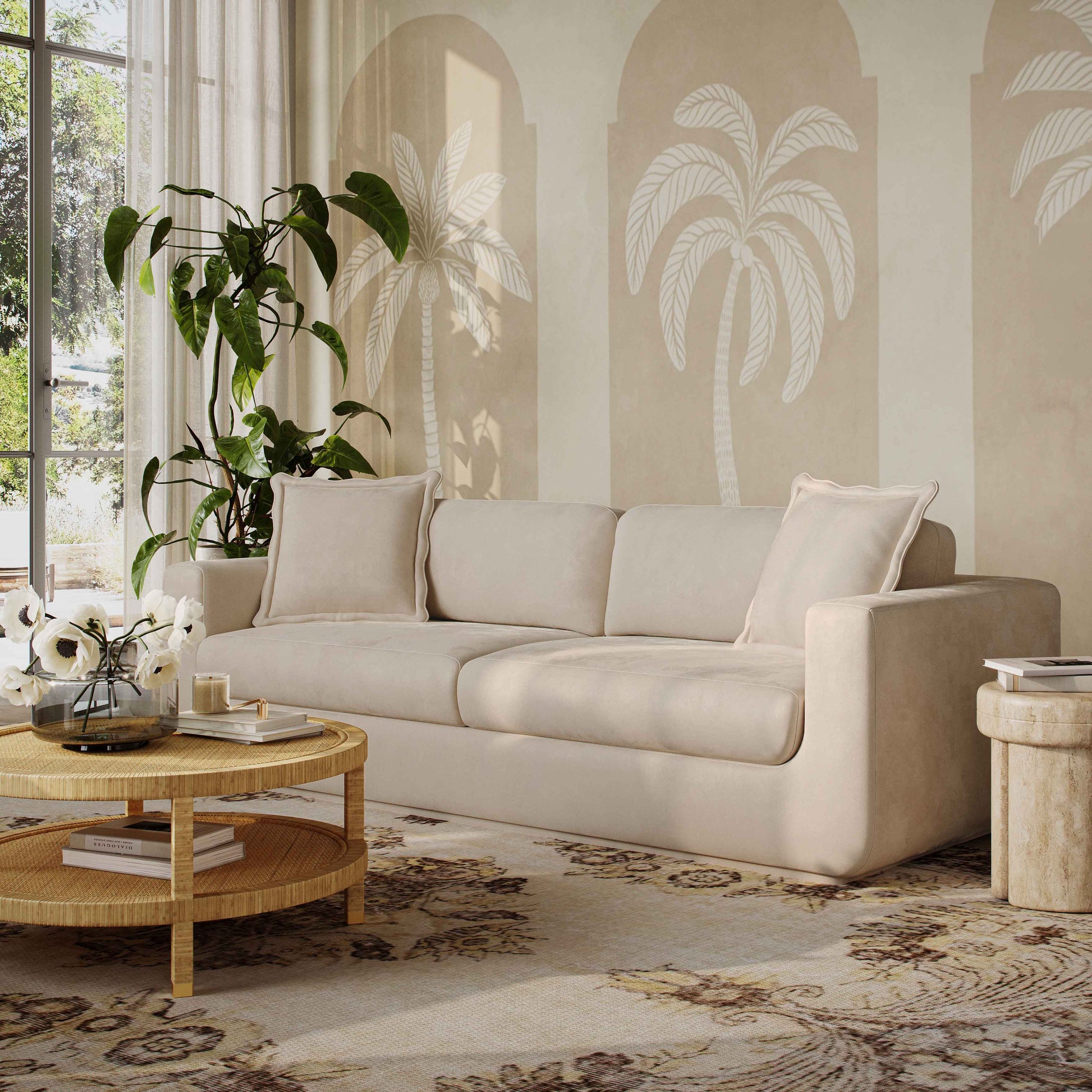 Miri 90.5" Upcycled Contract-Grade Washed Velvet Sofa Sand by Tov Furniture