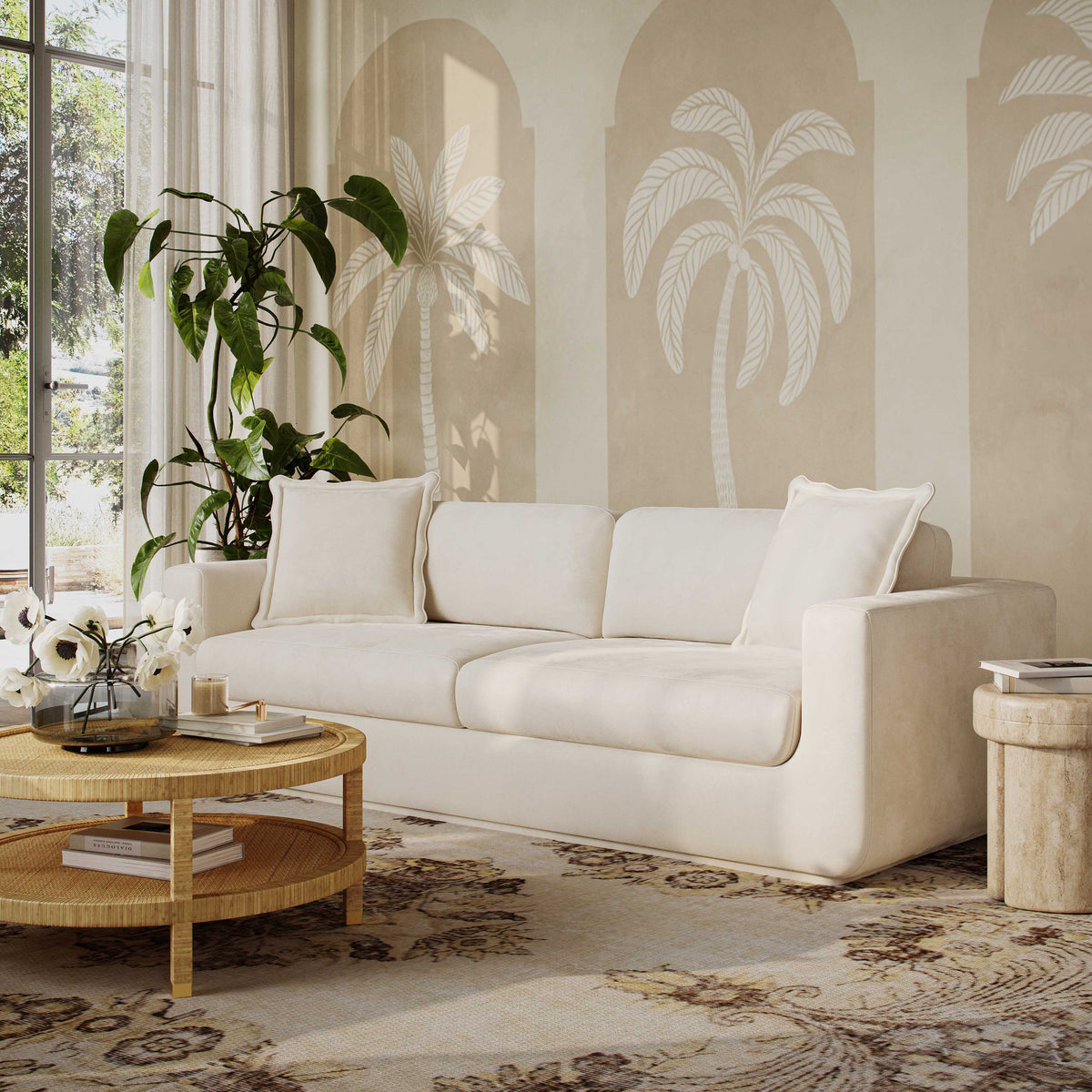 Miri 90.5" Upcycled Contract-Grade Washed Velvet Sofa in Cream by TOV Furniture – photo 2 of 8
