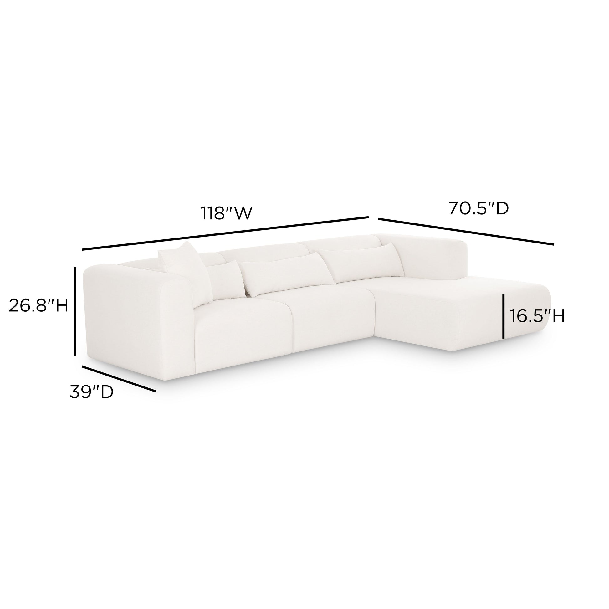 Tarra 3-Piece Cream Performance Chenille Modular Sectional Cream by Tov Furniture