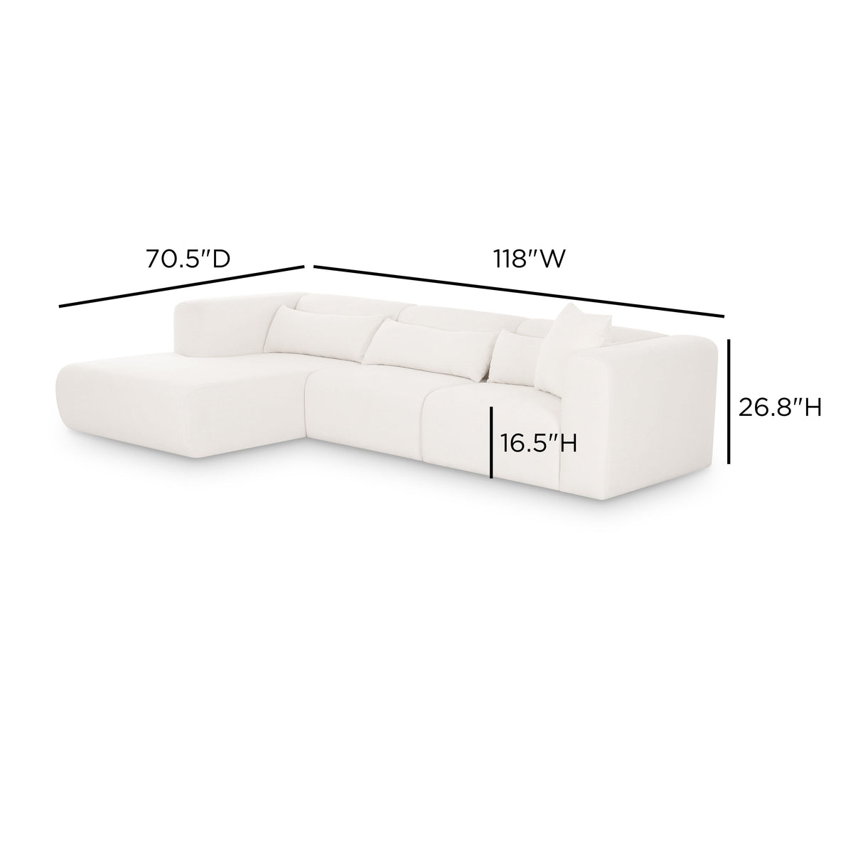 Tarra 3-Piece Cream Performance Chenille Modular LAF Sectional by TOV Furniture – photo 6 of 6