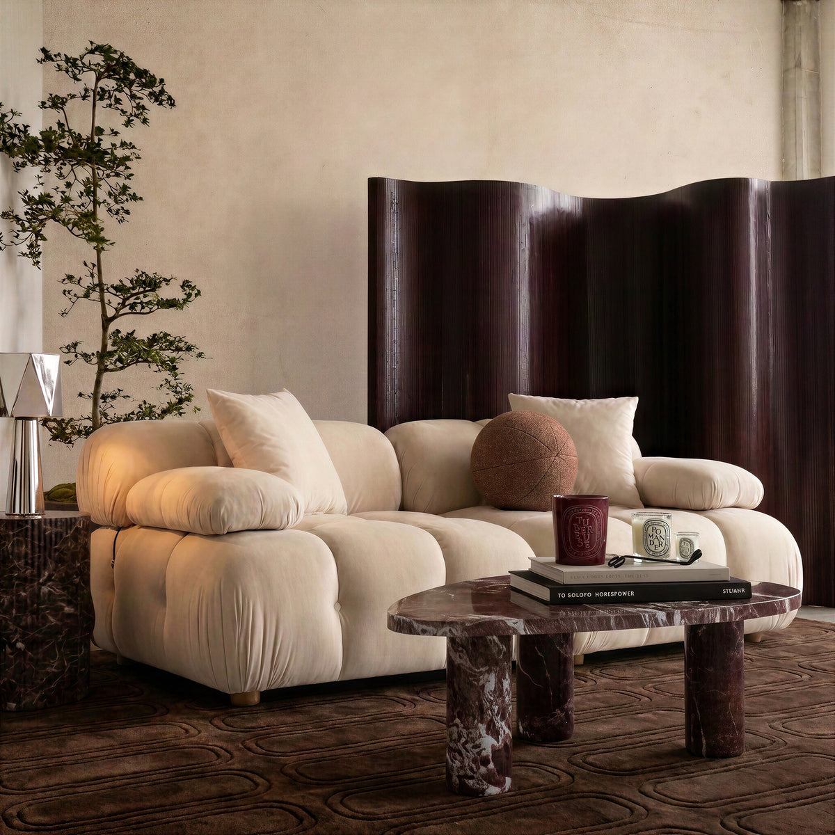 Calliope 79" Cream Performance Velvet Modular Loveseat by TOV Furniture – photo 2 of 6