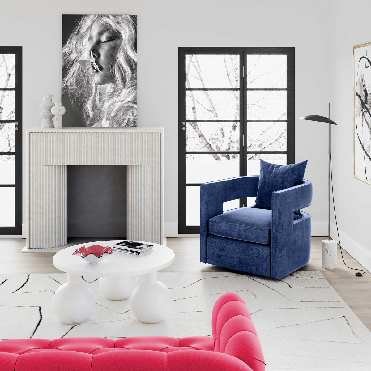 Kennedy Navy Performance Velvet Swivel Chair by TOV Furniture – photo 2 of 9