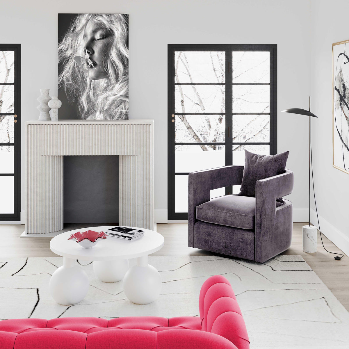Kennedy Grey Performance Textured Velvet Swivel Chair by TOV Furniture – photo 2 of 9