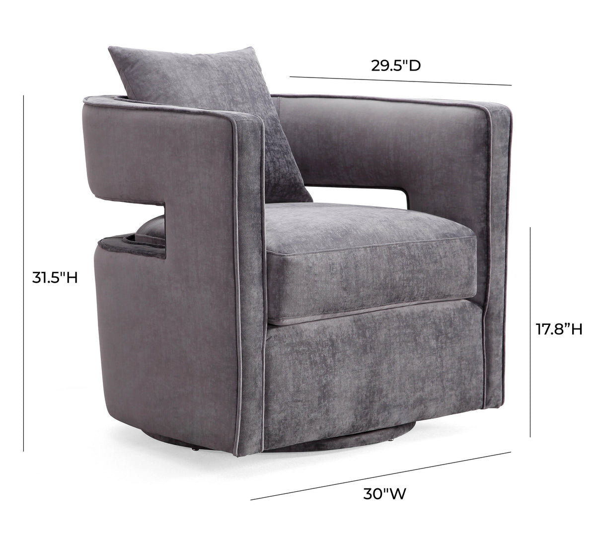 Kennedy Grey Performance Textured Velvet Swivel Chair by TOV Furniture – photo 7 of 9