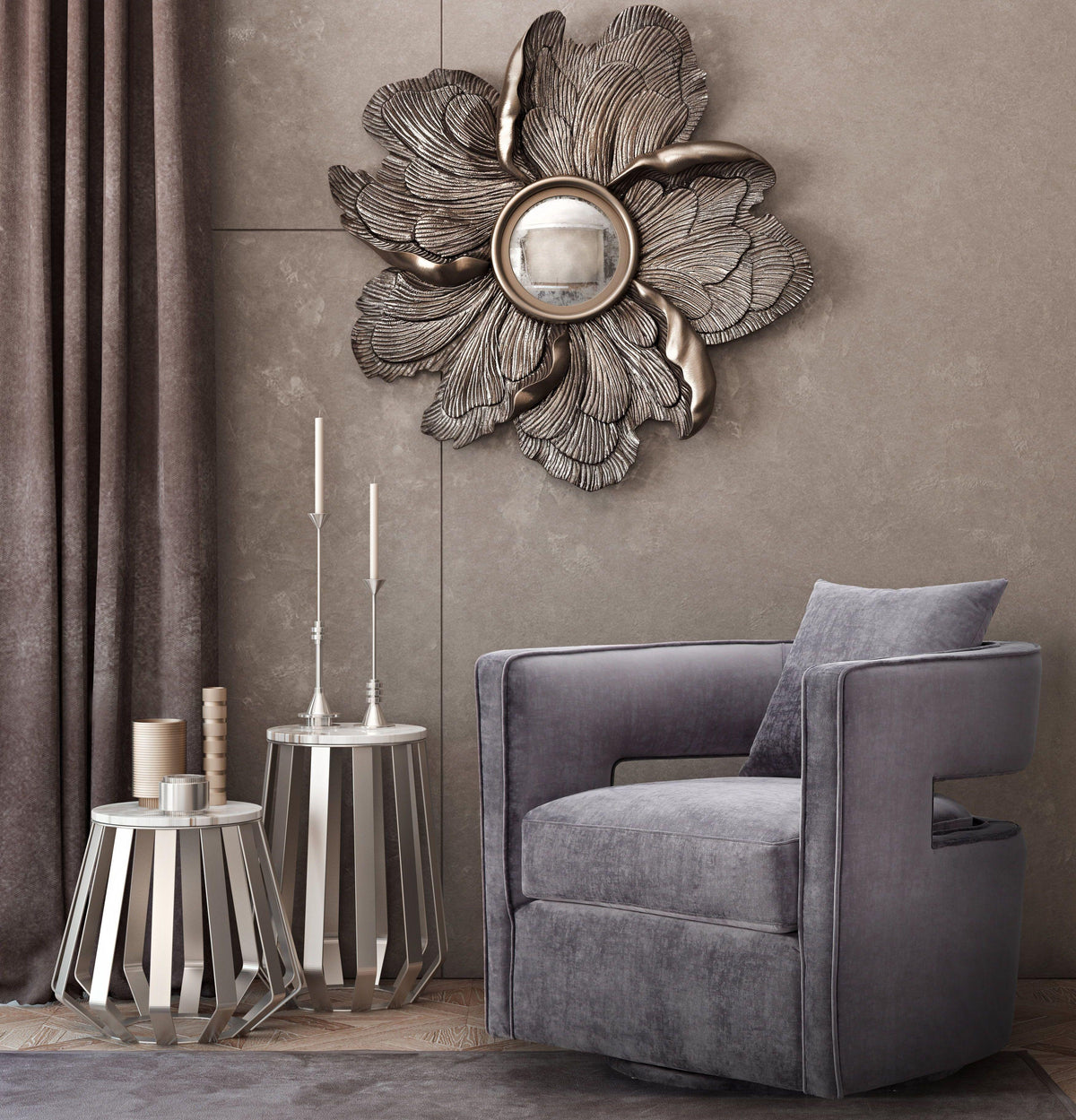 Kennedy Grey Performance Textured Velvet Swivel Chair by TOV Furniture – photo 8 of 9