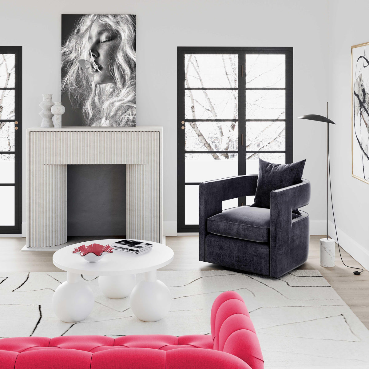 Kennedy Black Performance Velvet Swivel Chair by TOV Furniture – photo 2 of 8