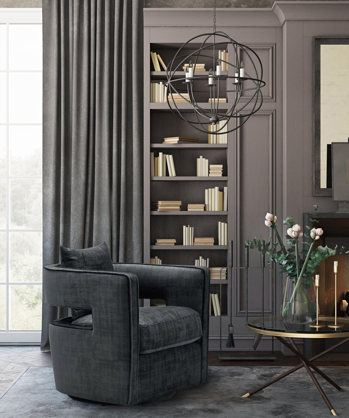 Kennedy Black Performance Velvet Swivel Chair by TOV Furniture – photo 6 of 8
