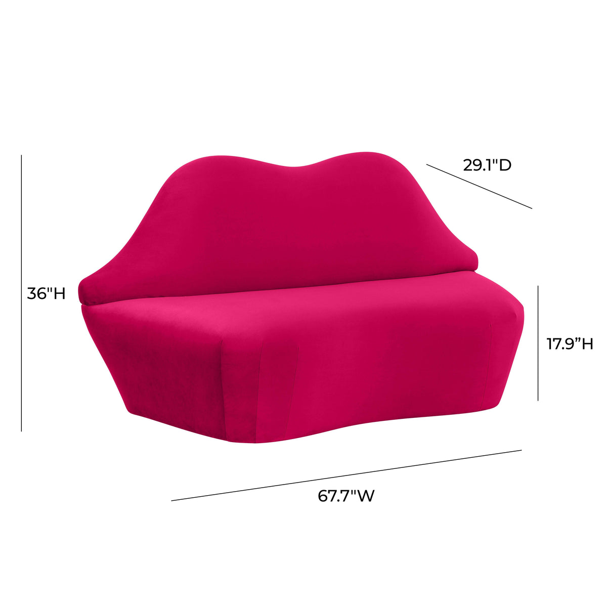 Lips 68" Performance Velvet Settee in Pink by TOV Furniture – photo 6 of 6