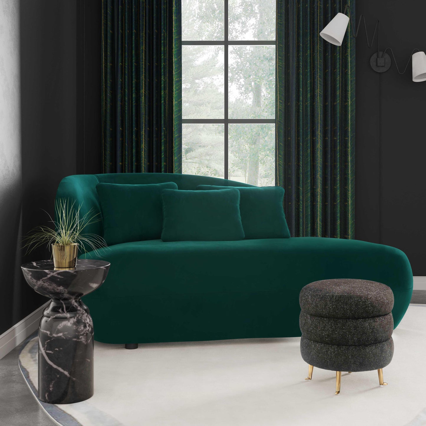 Galet Velvet Chaise Green by Tov Furniture