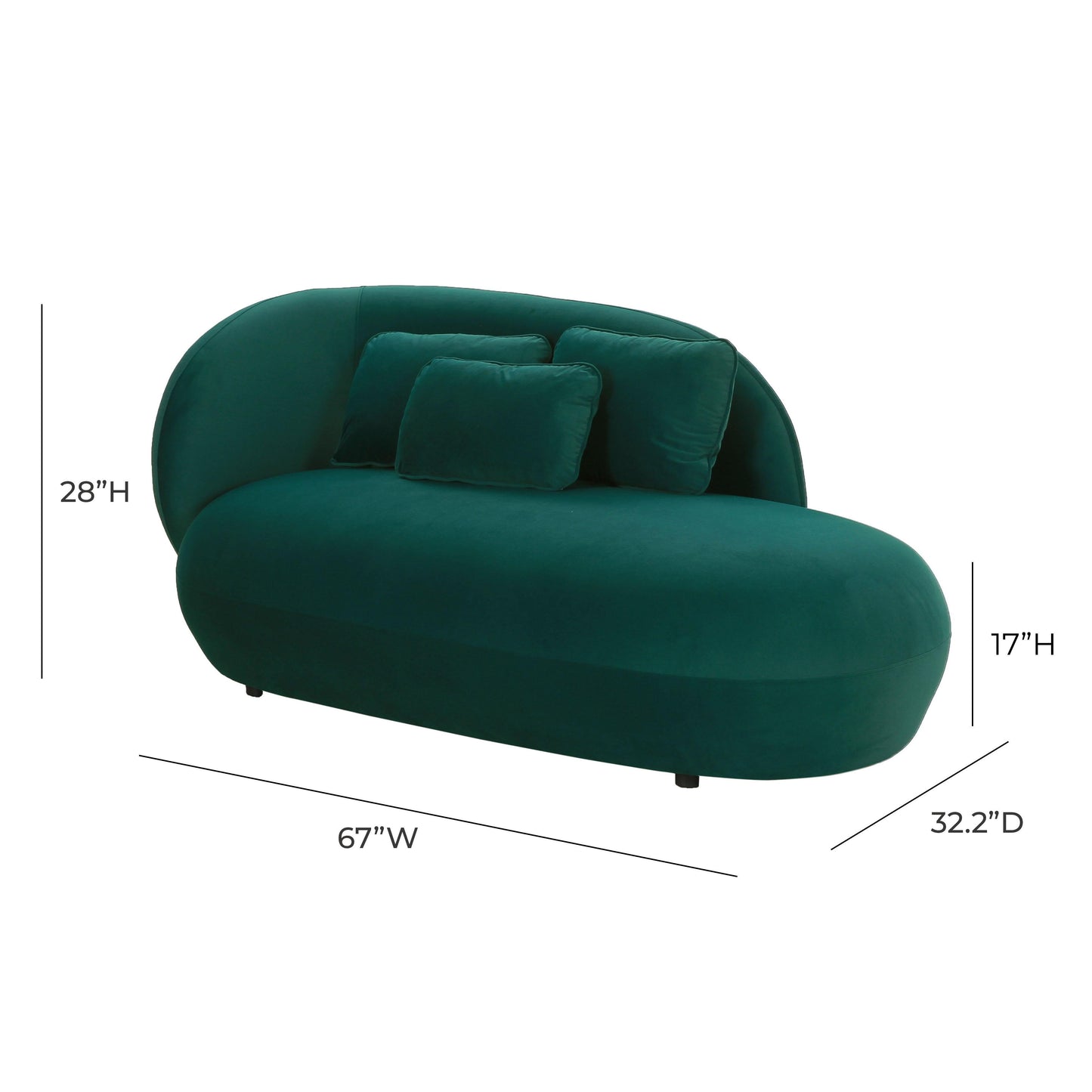 Galet Velvet Chaise Green by Tov Furniture
