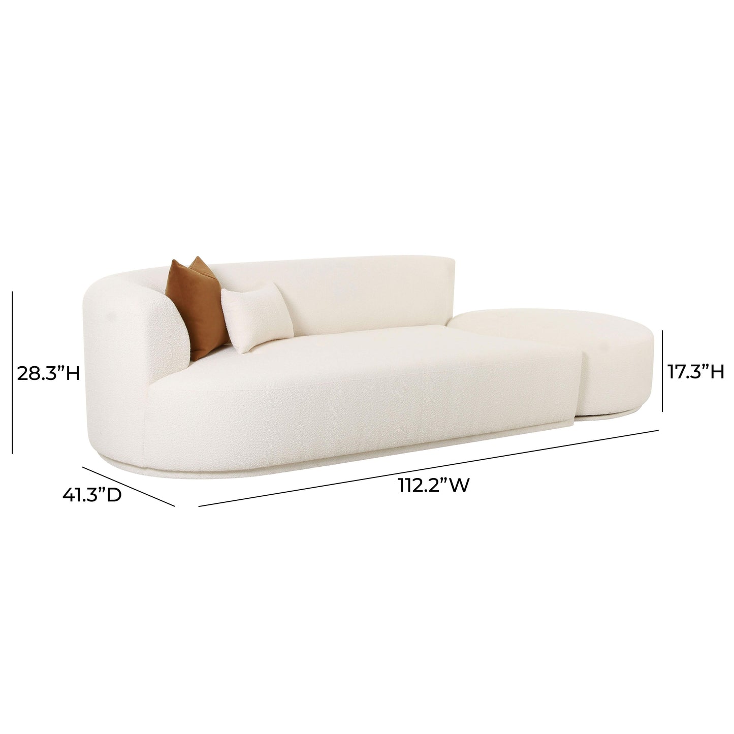 Fickle 112 2 Piece Cream Boucle Chaise Modular Sofa by TOV L6866 C So4R