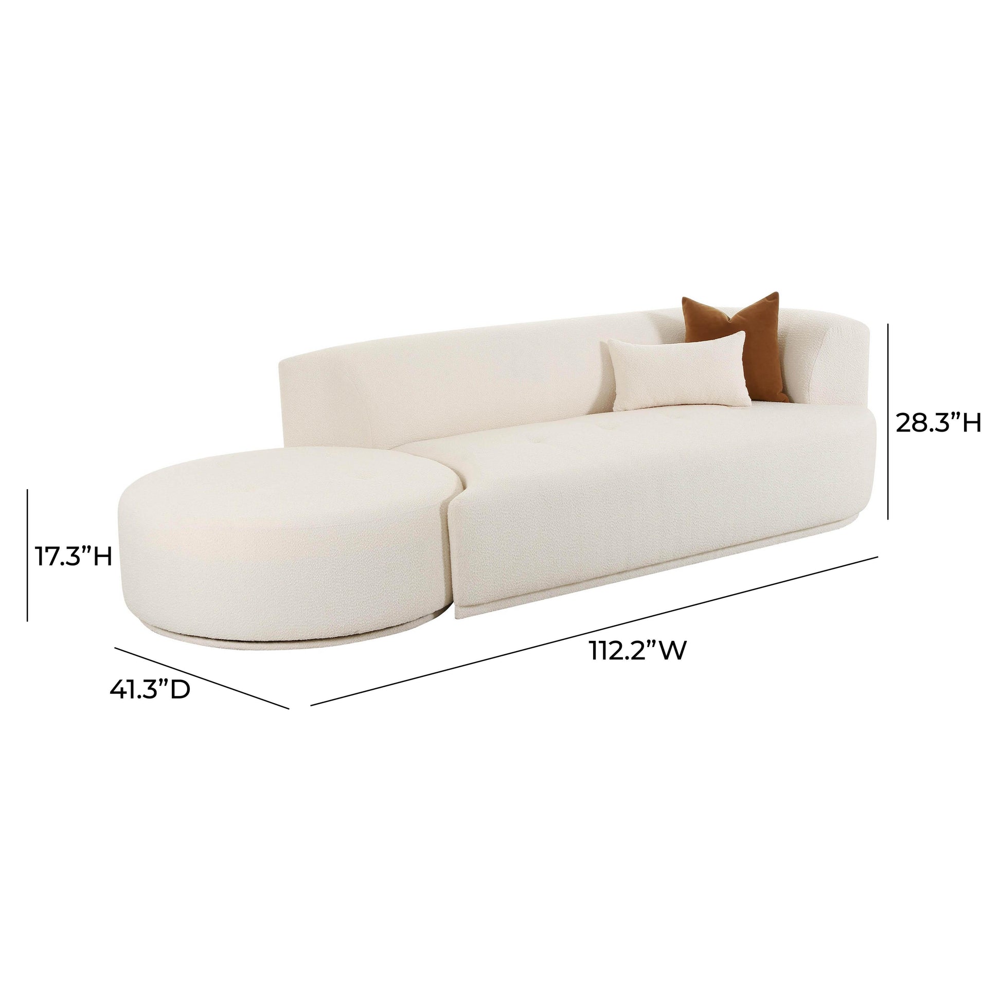 Fickle 112 2 Piece Cream Boucle Chaise Modular Sofa by TOV L6866 C So4L