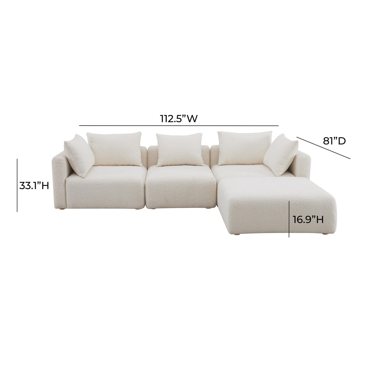 Hangover 4-Piece Cream Performance Boucle Modular Sectional by TOV Furniture – photo 5 of 5