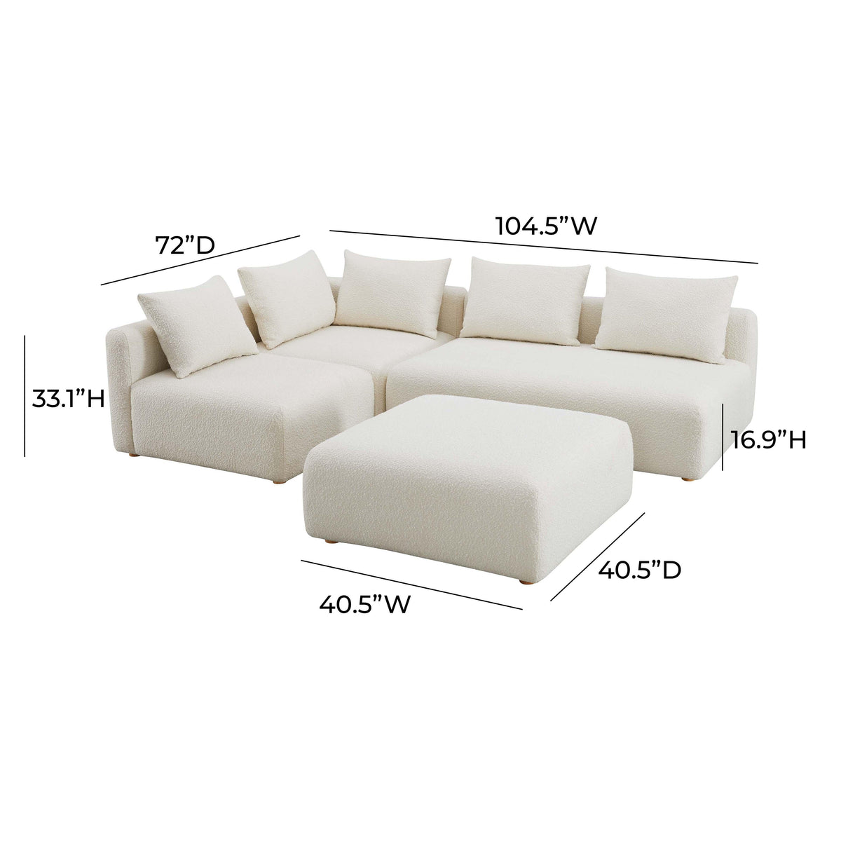 Hangover 4-Piece Cream Performance Boucle Modular Chaise Sectional by TOV Furniture – photo 6 of 6