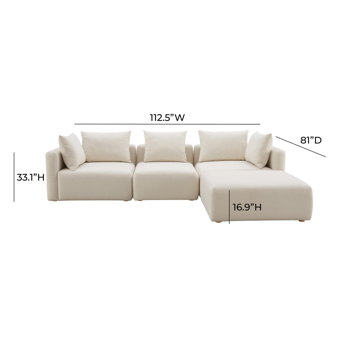 Hangover 4-Piece Cream Performance Linen Modular Sectional by TOV Furniture – photo 5 of 5