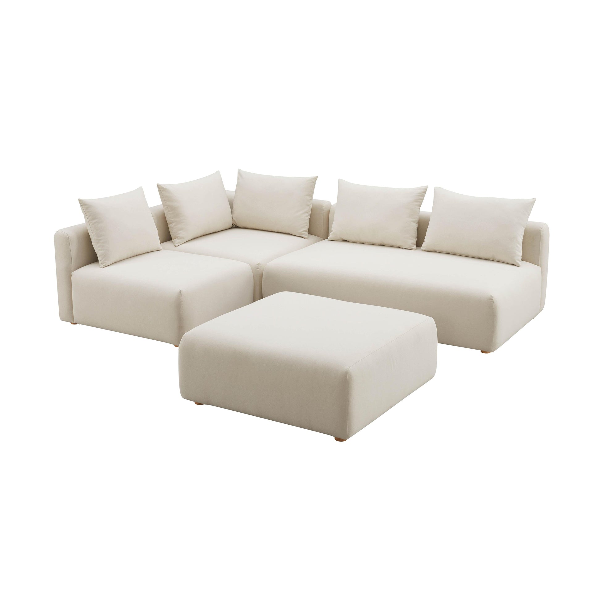 Hangover 4 Piece Cream Performance Linen Modular Chaise Sectional by TOV L68788 Sec1
