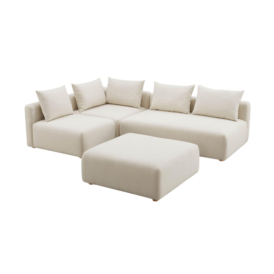 Hangover 4 Piece Cream Performance Linen Modular Chaise Sectional by TOV L68788 Sec1