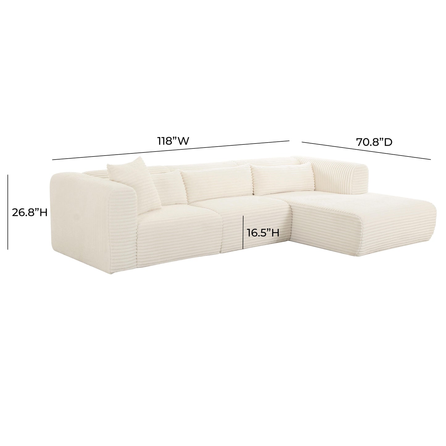 Tarra 3 Piece Fluffy Oversized Corduroy Modular L Shaped Sectional by TOV L68879 L68881