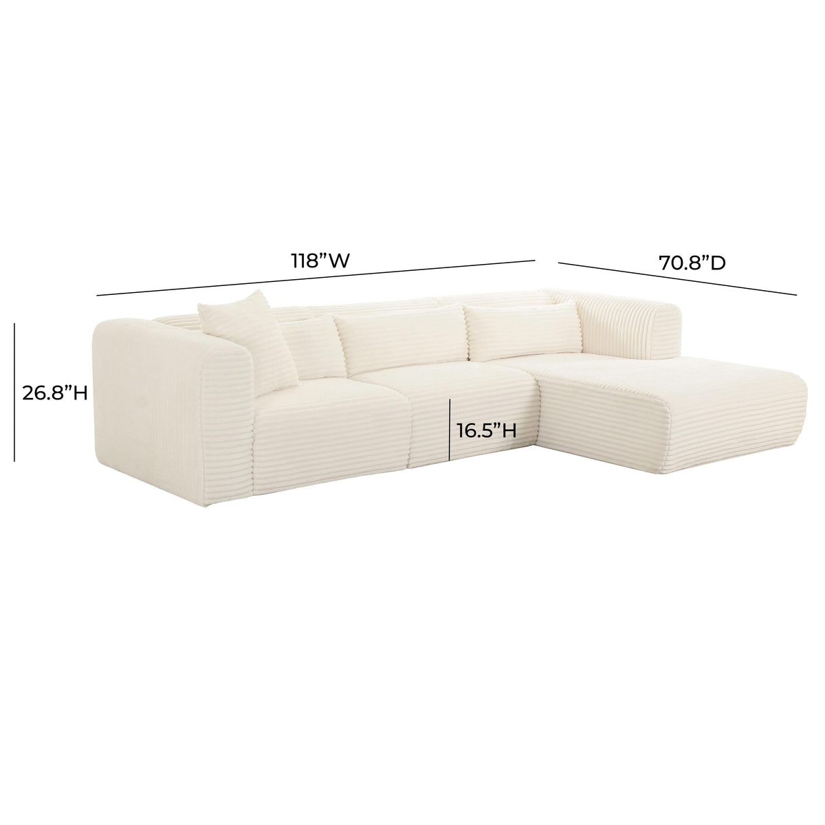 Tarra Fluffy Oversized Cream Performance Corduroy Modular RAF Sectional by TOV Furniture – photo 6 of 6