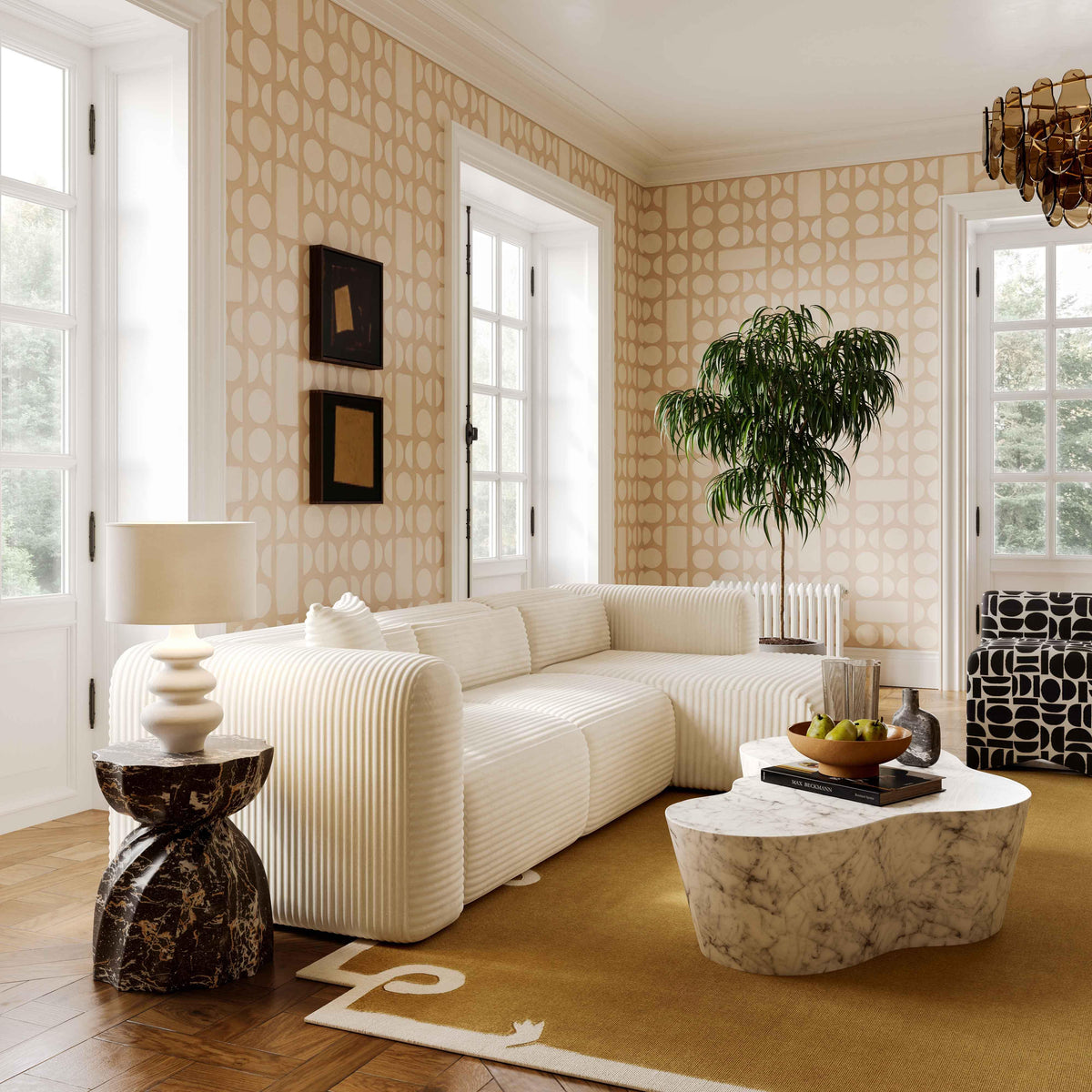 Tarra Fluffy Oversized Cream Performance Corduroy Modular RAF Chaise by TOV Furniture – photo 2 of 6