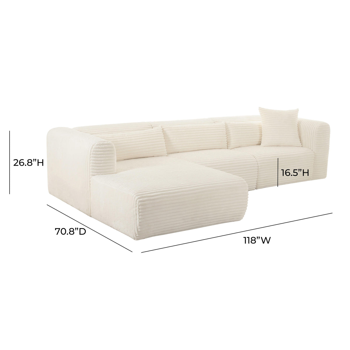 Tarra Fluffy Oversized Cream Performance Corduroy Modular LAF Sectional by TOV Furniture – photo 6 of 6