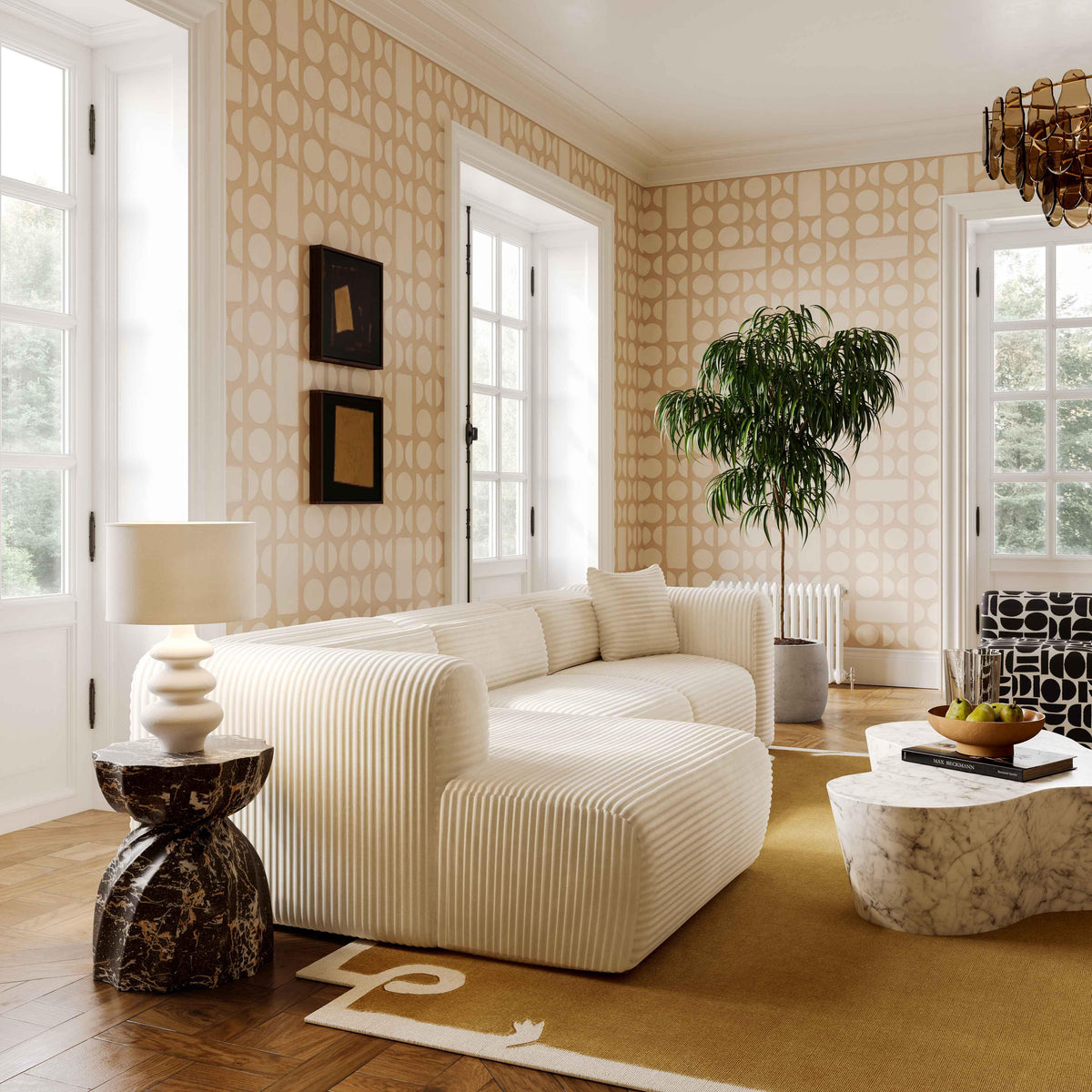 Tarra Fluffy Oversized Cream Performance Corduroy Modular LAF Chaise by TOV Furniture – photo 2 of 6