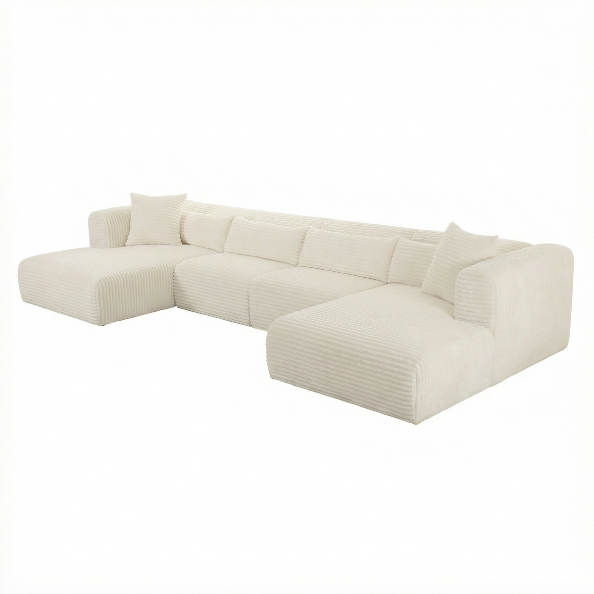 Tarra 4-Piece Fluffy Oversized Cream Corduroy Modular U-Sectional by TOV Furniture – photo 4 of 7