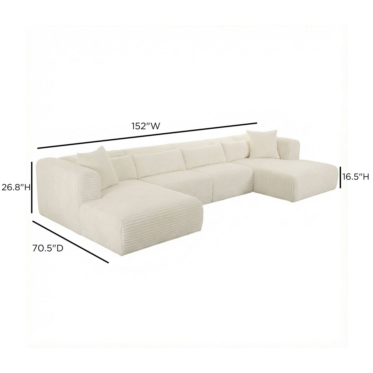Tarra 4-Piece Fluffy Oversized Cream Corduroy Modular U-Sectional by TOV Furniture – photo 7 of 7