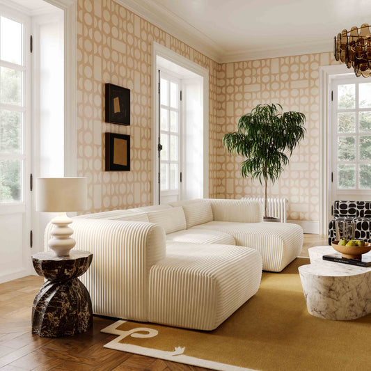 Tarra 4-Piece Fluffy Oversized Cream Corduroy Modular U-Sectional by TOV Furniture – photo 2 of 7