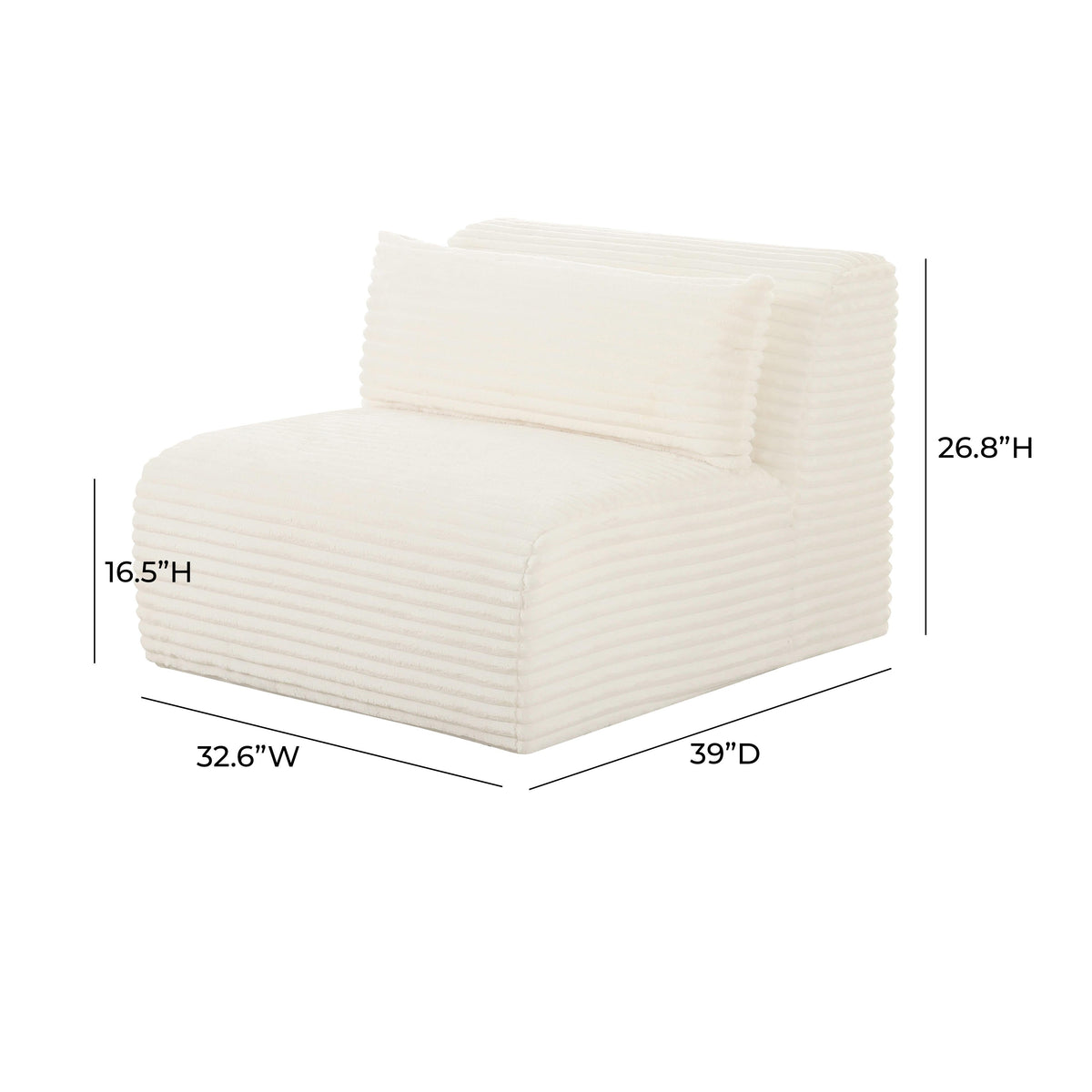 Tarra Fluffy Oversized Cream Performance Corduroy Modular Armless Chair by TOV Furniture – photo 6 of 6
