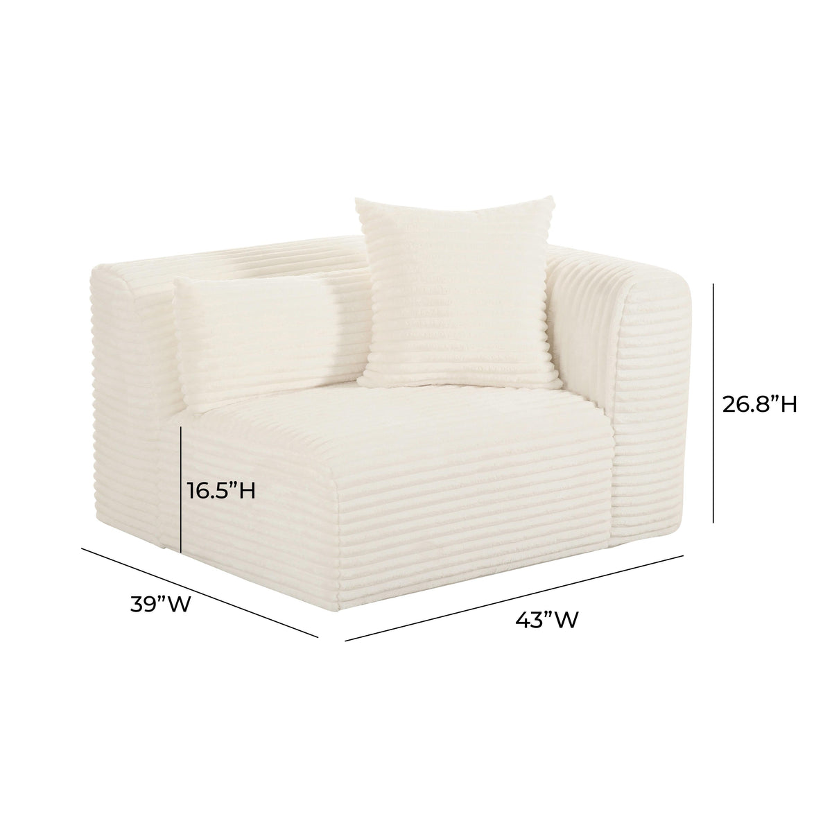 Tarra Fluffy Oversized Cream Performance Corduroy Modular RAF Corner Chair by TOV Furniture – photo 6 of 6