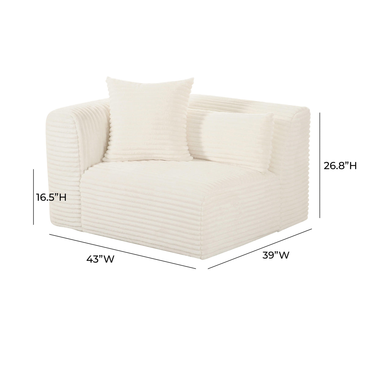 Tarra Fluffy Oversized Cream Performance Corduroy Modular LAF Corner Chair by TOV Furniture – photo 7 of 7