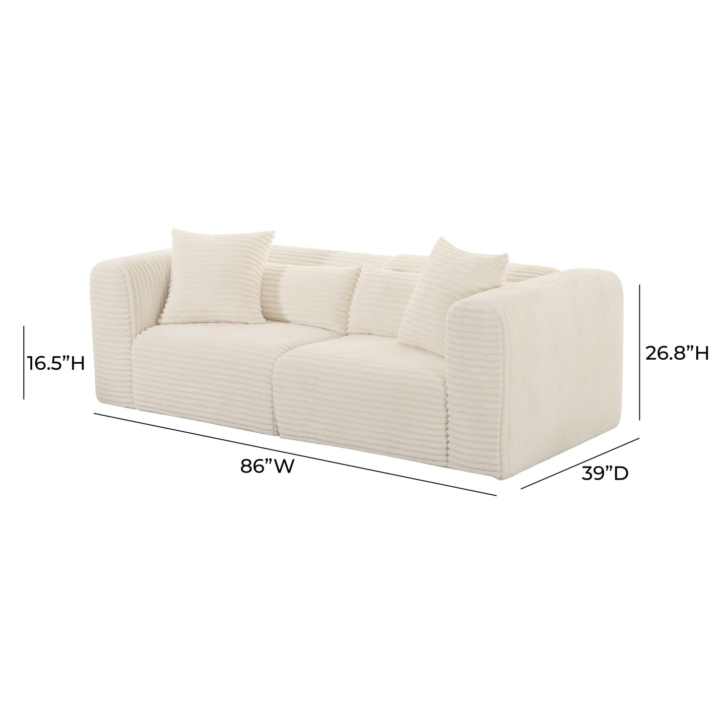 Tarra 86 Fluffy Oversized Corduroy Modular Loveseat by TOV L69013